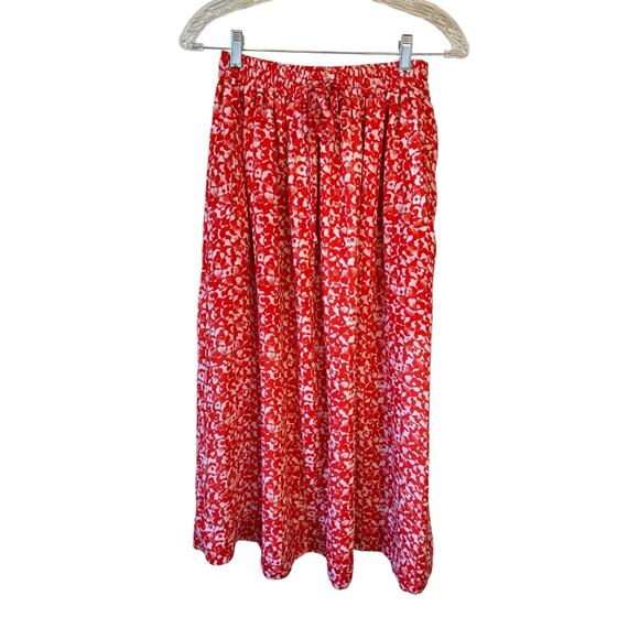 GANNI Floral Printed Crepe Midi Skirt Tomato Red Sz EU 32 / US 2 Made in India - Picture 2 of 9